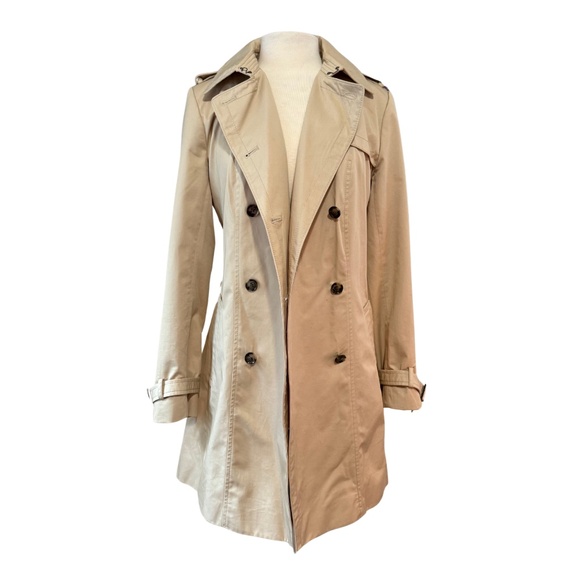 NWOT Banana Republic Sz L Trench Coat with Belt Knee Length Khaki Tan Modern - Picture 2 of 13
